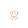A copper-colored line-art icon of a medal or ribbon.